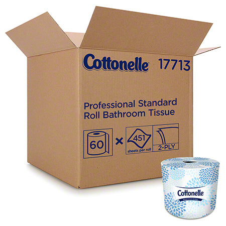 Bulk Case: Cottonelle Professional Toilet Tissue (17713) - 60 Individually Wrapped Rolls. Features soft, white, 2-ply bath tissue with 451 sheets per roll, totaling 27,060 sheets per case. Suitable for commercial use.