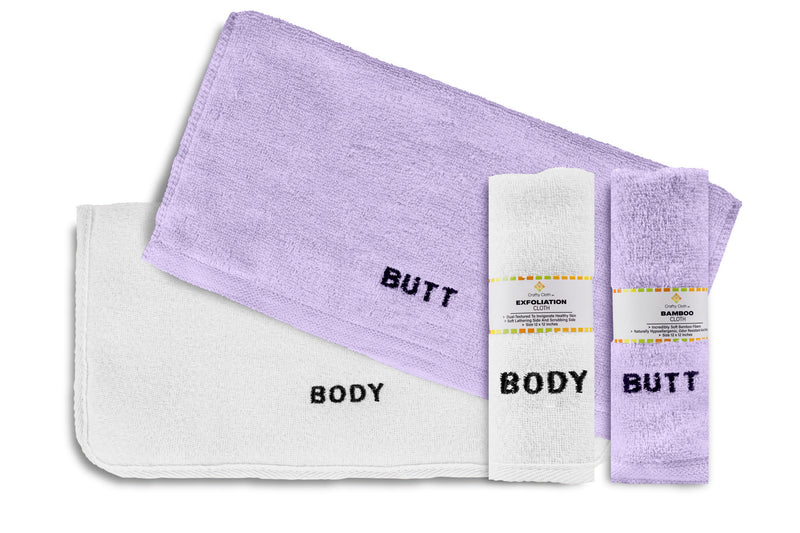 Load image into Gallery viewer, SELECT WASHCLOTH SET | Face/Body And Rear-End | 4 Piece | Gentle Cleanser and Exfoliates (Purple)
