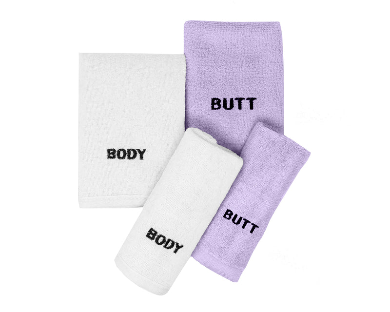 Load image into Gallery viewer, SELECT WASHCLOTH SET | Face/Body And Rear-End | 4 Piece | Gentle Cleanser and Exfoliates (Purple)
