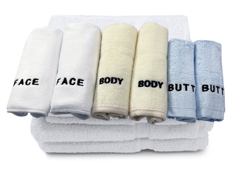 Load image into Gallery viewer, 10 Piece - Towel Set for Face, Body, and Rear-end - 4 Different Fabrics -  By Crafty Cloth
