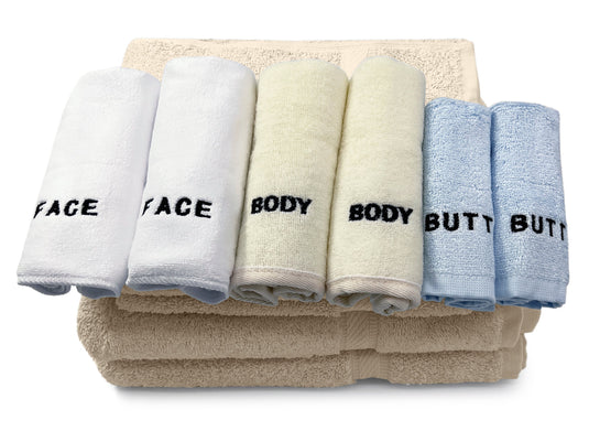 Crafty Cloth 6-Piece Towel Set for Face, Body, and Butt , Gentle Cleansing and Exfoliation (White,Beige,Blue)