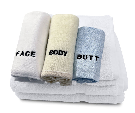 10 Piece - Towel Set for Face, Body, and Rear-end - 4 Different Fabrics -  By Crafty Cloth