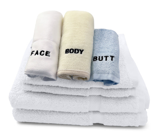 10 Piece - Towel Set for Face, Body, and Rear-end - 4 Different Fabrics -  By Crafty Cloth