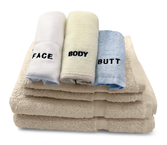 10 Piece - Towel Set for Face, Body, and Rear-end - 4 Different Fabrics -  By Crafty Cloth