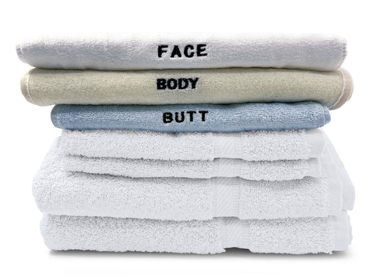 10 Piece - Towel Set for Face, Body, and Rear-end - 4 Different Fabrics -  By Crafty Cloth