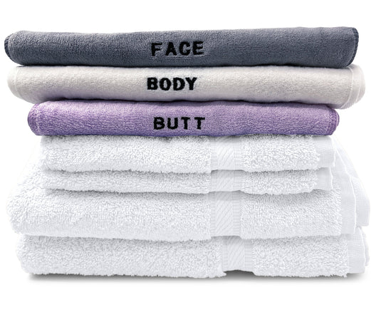 10 Piece - Towel Set for Face, Body, and Rear-end - 4 Different