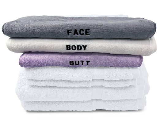 10 Piece - Towel Set for Face, Body, and Rear-end - 4 Different Fabrics -  By Crafty Cloth