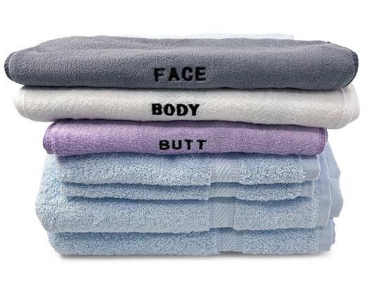 10 Piece - Towel Set for Face, Body, and Rear-end - 4 Different Fabrics -  By Crafty Cloth