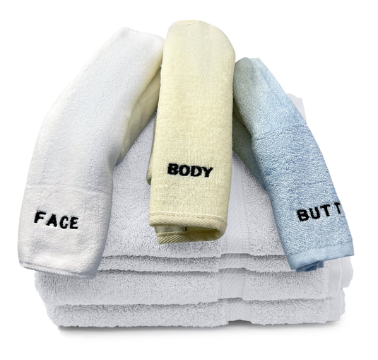 10 Piece - Towel Set for Face, Body, and Rear-end - 4 Different