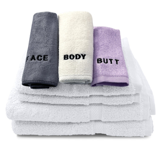 10 Piece - Towel Set for Face, Body, and Rear-end - 4 Different Fabrics -  By Crafty Cloth