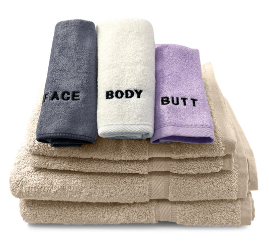 10 Piece - Towel Set for Face, Body, and Rear-end - 4 Different Fabrics -  By Crafty Cloth