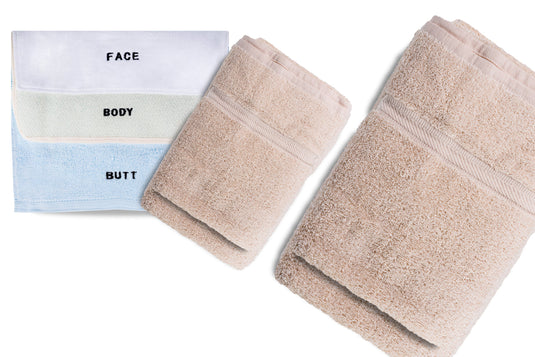 10 Piece - Towel Set for Face, Body, and Rear-end - 4 Different Fabrics -  By Crafty Cloth