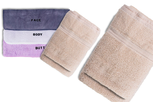 10 Piece - Towel Set for Face, Body, and Rear-end - 4 Different Fabrics -  By Crafty Cloth