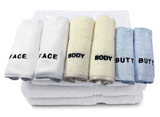 10 Piece - Towel Set for Face, Body, and Rear-end - 4 Different Fabrics -  By Crafty Cloth