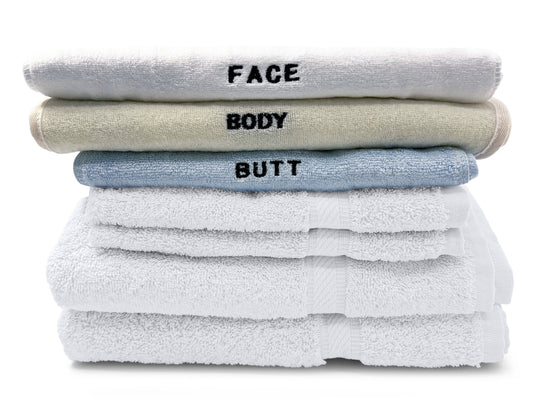 10 Piece - Towel Set for Face, Body, and Rear-end - 4 Different Fabrics -  By Crafty Cloth