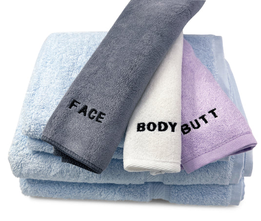 10 Piece - Towel Set for Face, Body, and Rear-end - 4 Different Fabric –  Washcloth Set