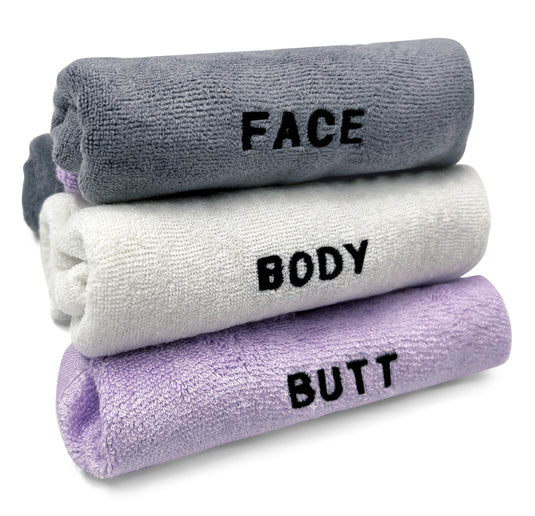 Crafty Cloth 6-Piece Towel Set for Face, Body, and Butt , Gentle Cleansing and Exfoliation (White,Beige,Blue)