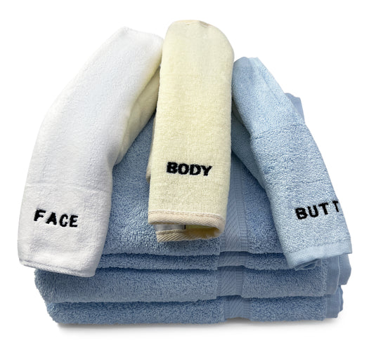 10 Piece - Towel Set for Face, Body, and Rear-end - 4 Different
